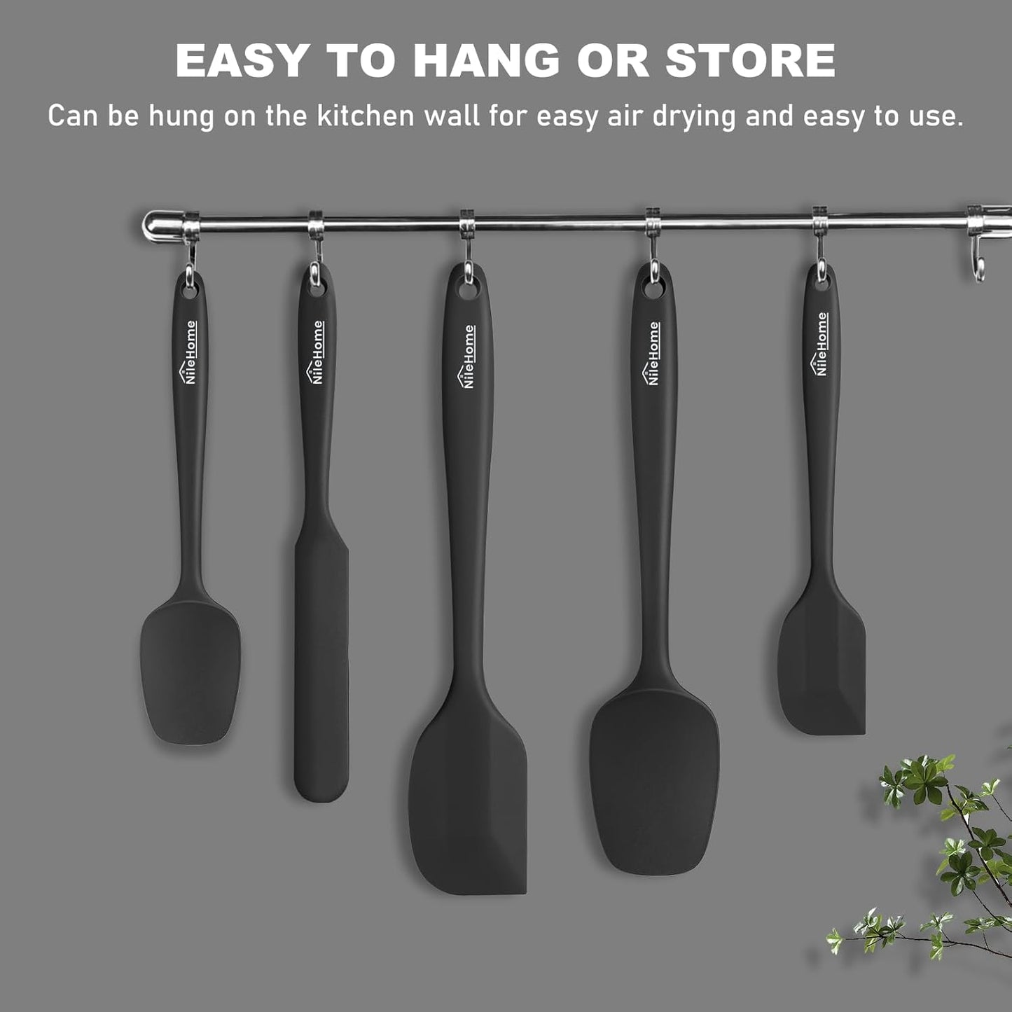 NileHome Silicone Spatula Set, 6 Pieces Food Grade Kitchen Utensils with Silicone Brush Heat Resistant Up to 600°F Dishwasher Safe BPA-Free Rubber Spatula for Scraping, Baking, Cooking, Mixing-Black