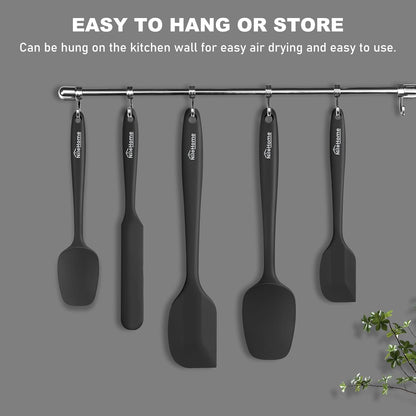 NileHome Silicone Spatula Set, 6 Pieces Food Grade Kitchen Utensils with Silicone Brush Heat Resistant Up to 600°F Dishwasher Safe BPA-Free Rubber Spatula for Scraping, Baking, Cooking, Mixing-Black