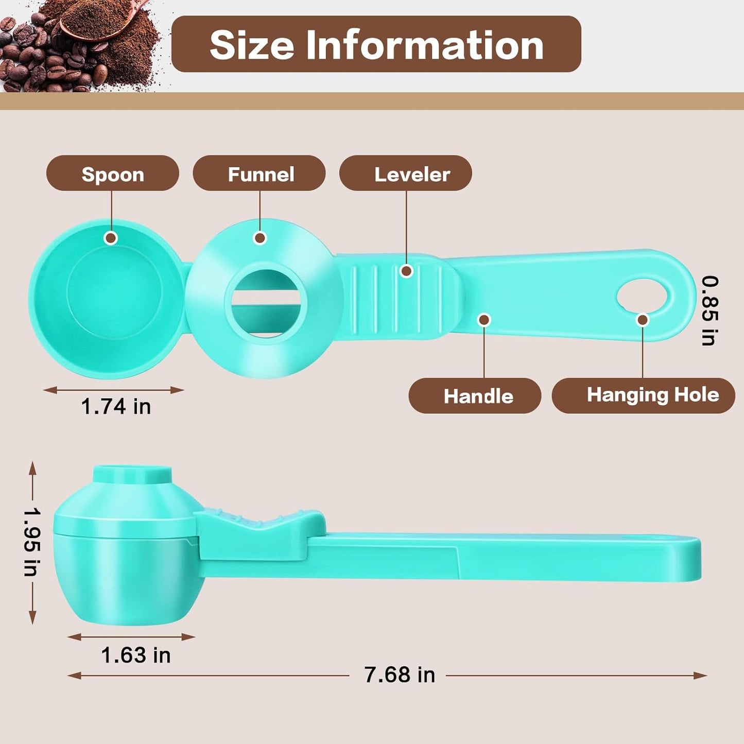 2-in-1 Coffee Scoop with Funnel, 2 Teaspoon Measuring Spoon for Reusable K Cups, Ground Coffee, Protein Powder & Tea, Mess-Free Plastic Design (Pink)