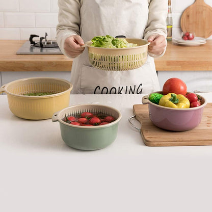 Hemoton Multifunctional Double Layer Plastic Draining Basket 6.29X6.29X2.75In Kitchen Colander for Fruit Vegetable Washing Storage with 360 Rotatable Filter