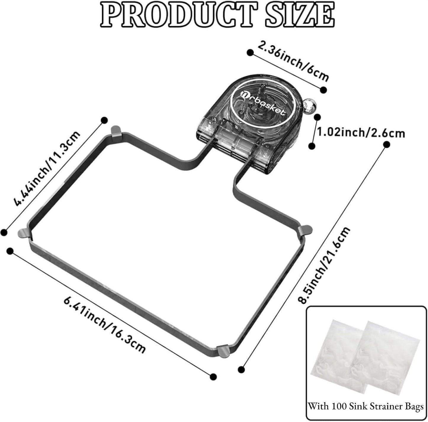 Kitchen Sink Strainer with 100 PCS Filter Mesh Bag, Food Waste Filter Basket, Suction Cup Folding Washing Vegetables and Fruits Drying Bag Holder(Silver)