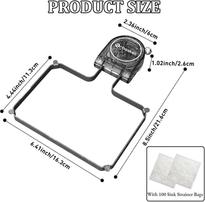 Kitchen Sink Strainer with 100 PCS Filter Mesh Bag, Food Waste Filter Basket, Suction Cup Folding Washing Vegetables and Fruits Drying Bag Holder(Silver)