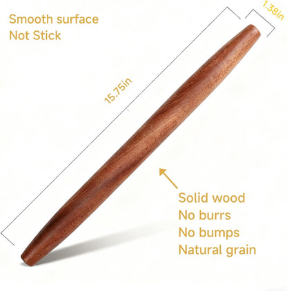 French Rolling Pin,16 Inches Wooden Rolling Pin for Baking,Fondant,Dough Roller for Cookie,Pizza Pie Crust, Pastry, Dough, Essential Kitchen Utensil