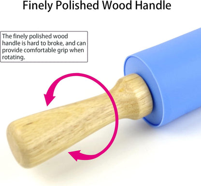 Silicone Rolling Pin for Baking Non-stick Rolling Pin Dough Roller Wooden Handle Kitchen Accessories Pastry Roller