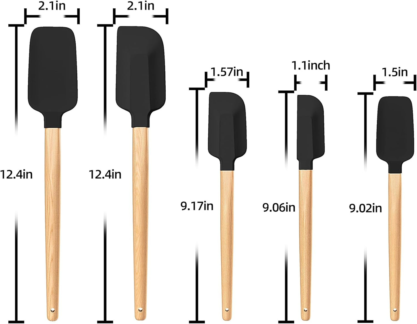 Wooden Handle Silicone Rubber Spatula Set 5 Piece for Kitchen Baking, Jars,Cooking, and Mixing High Heat Resistant Non Stick Dishwasher Safe BPA-Free (Pink)
