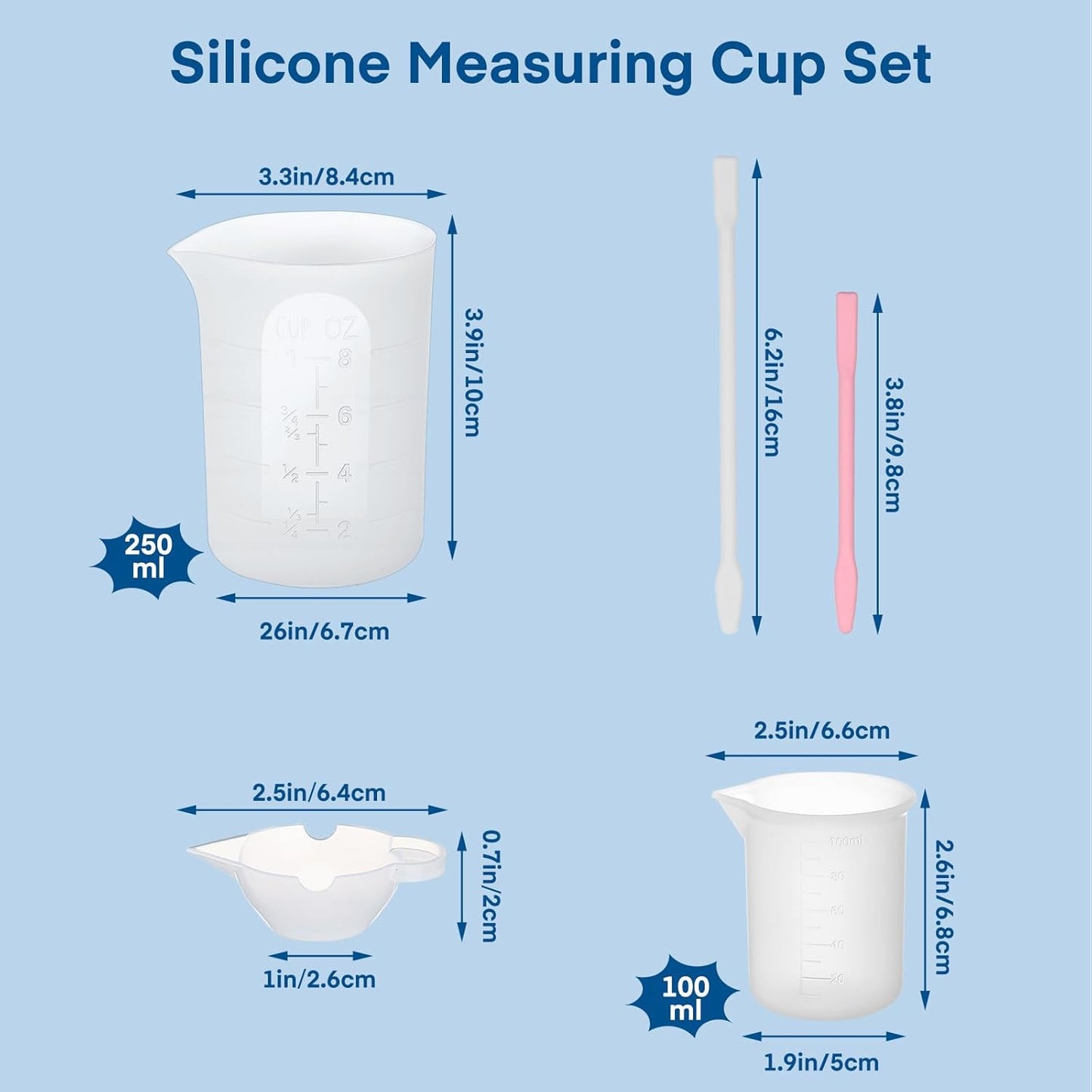 Gartful 250ml Silicone Measuring Cups, 4 PCS Large Nonstick Reusable Silicone Mixing Cups Durable Easy Clean for Epoxy Resin, Casting Molds, Stain Jewelry Making, Waxing, DIY, Art, Craft