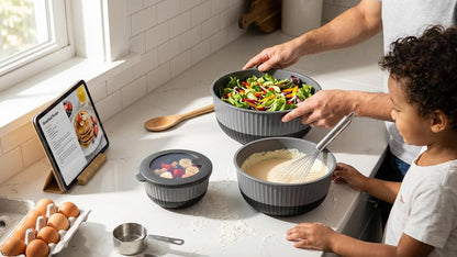 Dora Mixing Bowls with Lids Set, Nesting Kitchen Prep Bowls, BPA Free, Microwave & Dishwasher Safe, Food Prep and Storage Bowl Set – Black