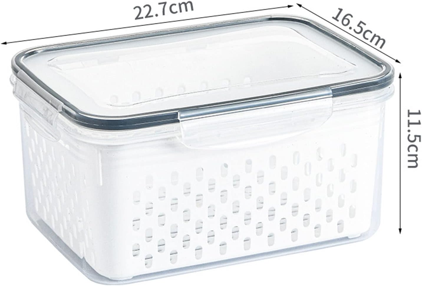 Drain Storage Basket, Fruit Storage Containers for Fridge with Removable Colander and Lid Produce Containers Keep Fruits Vegetables Meat Freshness (1750ML)