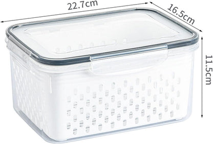 Drain Storage Basket, Fruit Storage Containers for Fridge with Removable Colander and Lid Produce Containers Keep Fruits Vegetables Meat Freshness (1750ML)