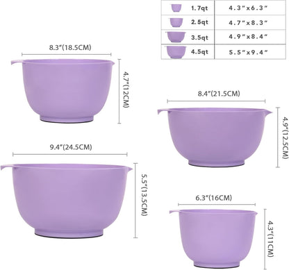 BoxedHome Nesting Plastic Mixing Bowl Set, 4 Piece Mixing Bowl Set with Pour Spouts, Size 1.7, 2.5, 3.5 and 4.5qt, for Prepping, Mixing, Baking, Cooking(2023 New Version, Pink)