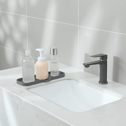 MicoYang Silicone Soap Dish with Drain Spout, Self-Draining Sink Organizer Tray for Bathroom and Kitchen, Sponges, Dispensers and Soap Holder, Non-Slip and Dishwasher Safe, Black (Compact, 4.9"×3.2")