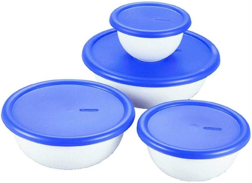 Sterilite 07479406 8 Piece Covered Bowl Set, White & Blue