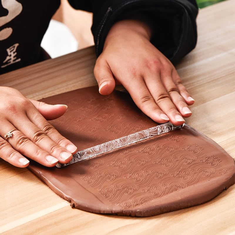 Clear Rolling Pin with Sea Wave Embossing Pattern, Cake Decorating Tool, Pin Baking Tools and Accessories