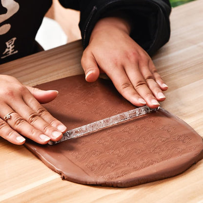 Clear Rolling Pin with Sea Wave Embossing Pattern, Cake Decorating Tool, Pin Baking Tools and Accessories