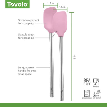 Tovolo Flex Core Silicone Spatula Spoonula Set of 2 for Non Stick Cast Iron Cooking & Baking, Dishwasher Safe Heat Resistant BPA Free Long Stainless Steel Handle Kitchen Utensil, Charcoal Gray