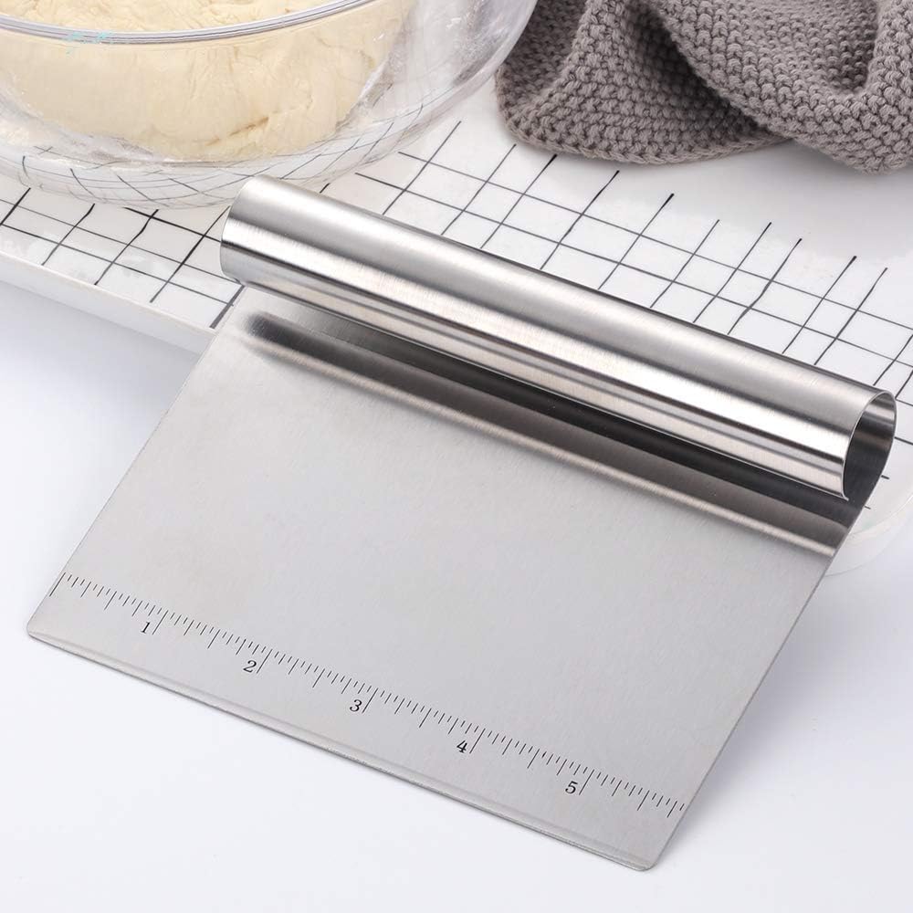 Pastry Cutter Bench Scraper & Chopper Stainless Steel Mirror Polished with Measuring Scale Multipurpose Cake Pizza Cutter Pastry Bread Separator Scale Knife Rose Gold
