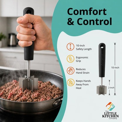 Stainless Steel Mini Meat Chopper & Masher | 6-Blade Ground Beef Chopper Tool | Small Hamburger Smasher | Compact Ergonomic Handle | Dishwasher Safe - 7" (Retro Orange Mini)