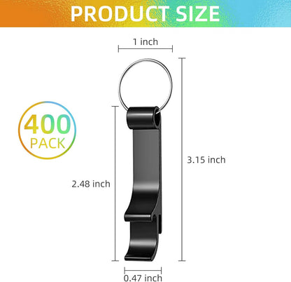 100 Pack Black Metal Bottle Opener Keychains, Tiny Beverage Opener Party Favor (Black, 100Pcs)