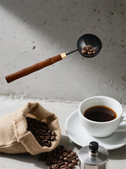 Rosewood Handle Coffee Scoops – Exquisite and Portable Stainless Steel Spoon with Long-Handled for Coffee (Silver, 5g Capacity)