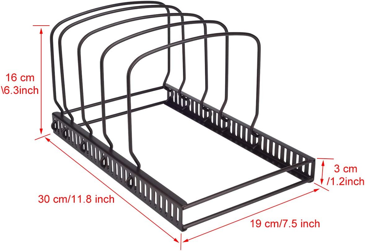 Toplife Pot Lids Organizer Rack for Cabinet and Countertop, 7+ Pan Lids and Bakeware Organizer Rack Holder with 7 Adjustable Compartments - Brown