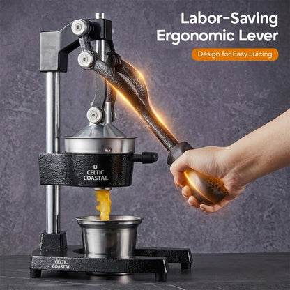 Cast Iron Juicer, Easy to Clean Heavy-Duty Manual Citrus Juicer, Manual Citrus Hand Press with a Stainless Steel Cup, Pomegranate, Orange Lemon Squeezer for Home Kitchens & Restaurants