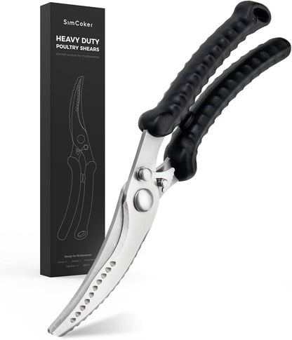 Poultry Shears, Heavy Duty Kitchen Shears With Anti-Slip Handle & Safety Lock, Poultry Scissors for Meat, Chicken, Bone,Turkey, Fish, Spring Loaded, Dishwasher Safe