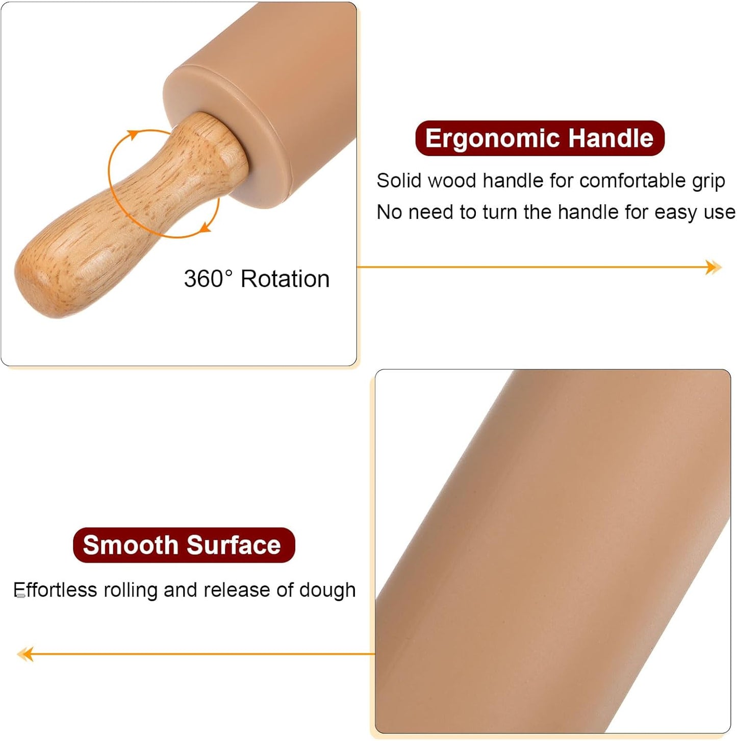 HARFINGTON Silicone Rolling Pins for Baking 12.2 Inch Non-Stick Silicone Surface Wooden Handle Rolling Pin Small Roller Playdough Rolling Pins for Fondant Kitchen Dough Pizza, Green