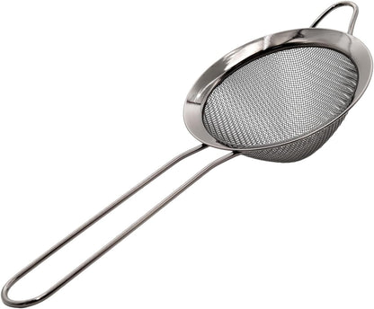 Black Fine Mesh Strainer - 304 Stainless Steel Handheld Sieve, Small Kitchen Filter for Baking, Tea & Cocktail Making(8.3inch)