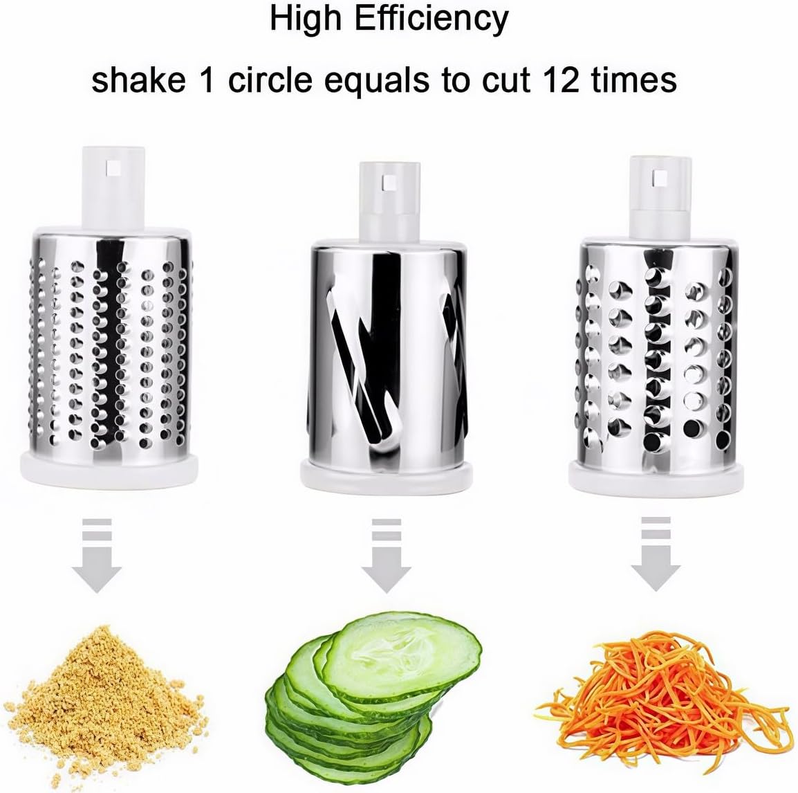 3-in-1 Rotary Cheese Grater, Hand Crank Shredder with 3 Interchangeable Blades for Cheese, Veggies, Nuts, Black