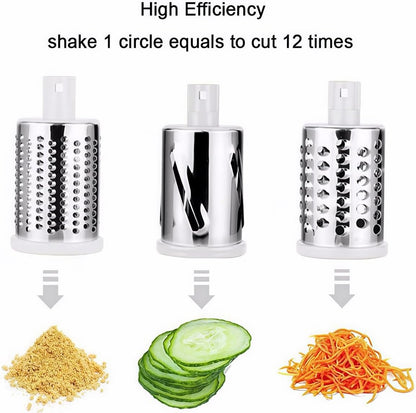 3-in-1 Rotary Cheese Grater, Hand Crank Shredder with 3 Interchangeable Blades for Cheese, Veggies, Nuts, Black