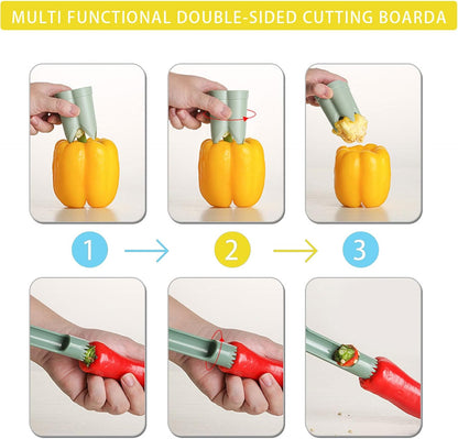 Pepper Corer, 2 in 1 Red Bell Pepper Seed Corer Remover Tool, Fruit & Vegetable Corers Quick Cave Tools for Jalapeno Cutter Deseeder, Green