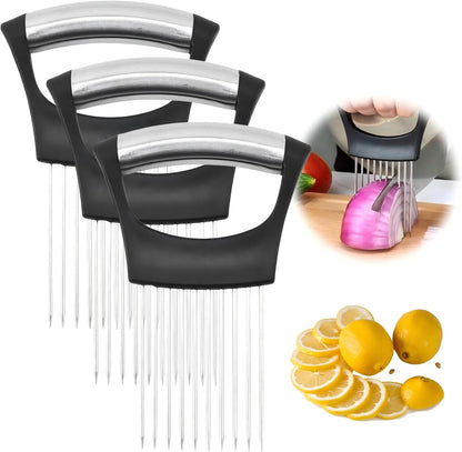 Onion Holder for Slicing, 2026 New Stainless Steel Slicer Onion Cutter for Slicing, Vegetable Cutter for Potato and Tomato, Lemon Avocados, Eggs, Onion Home Kitchen Tools (2 Pack)