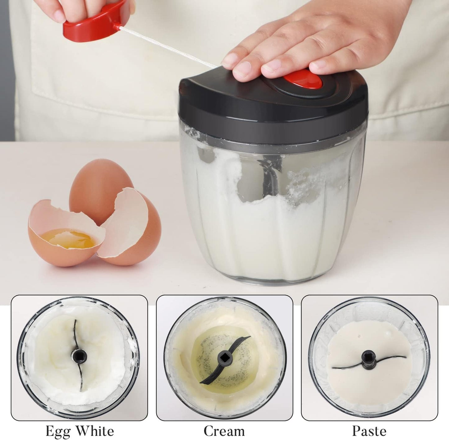 Ourokhome Manual Food Processor Vegetable Chopper, Portable Hand Pull String Garlic Mincer Onion Cutter for Veggies, Ginger, Fruits, Nuts, Herbs, etc., 500ml, Deep Blue