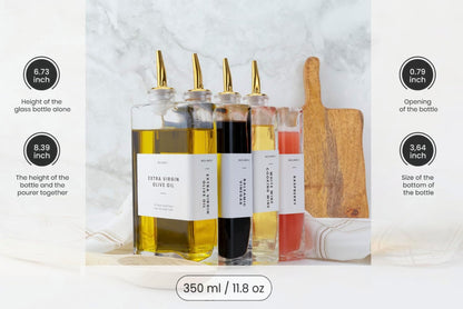 Molimoli Olive Oil Dispenser Bottle for Kitchen, Automatic Pourer, Glass Thin Bottle Dispenser for Kitchen, Olive Oil Cruet, | Set of 2 - Gold