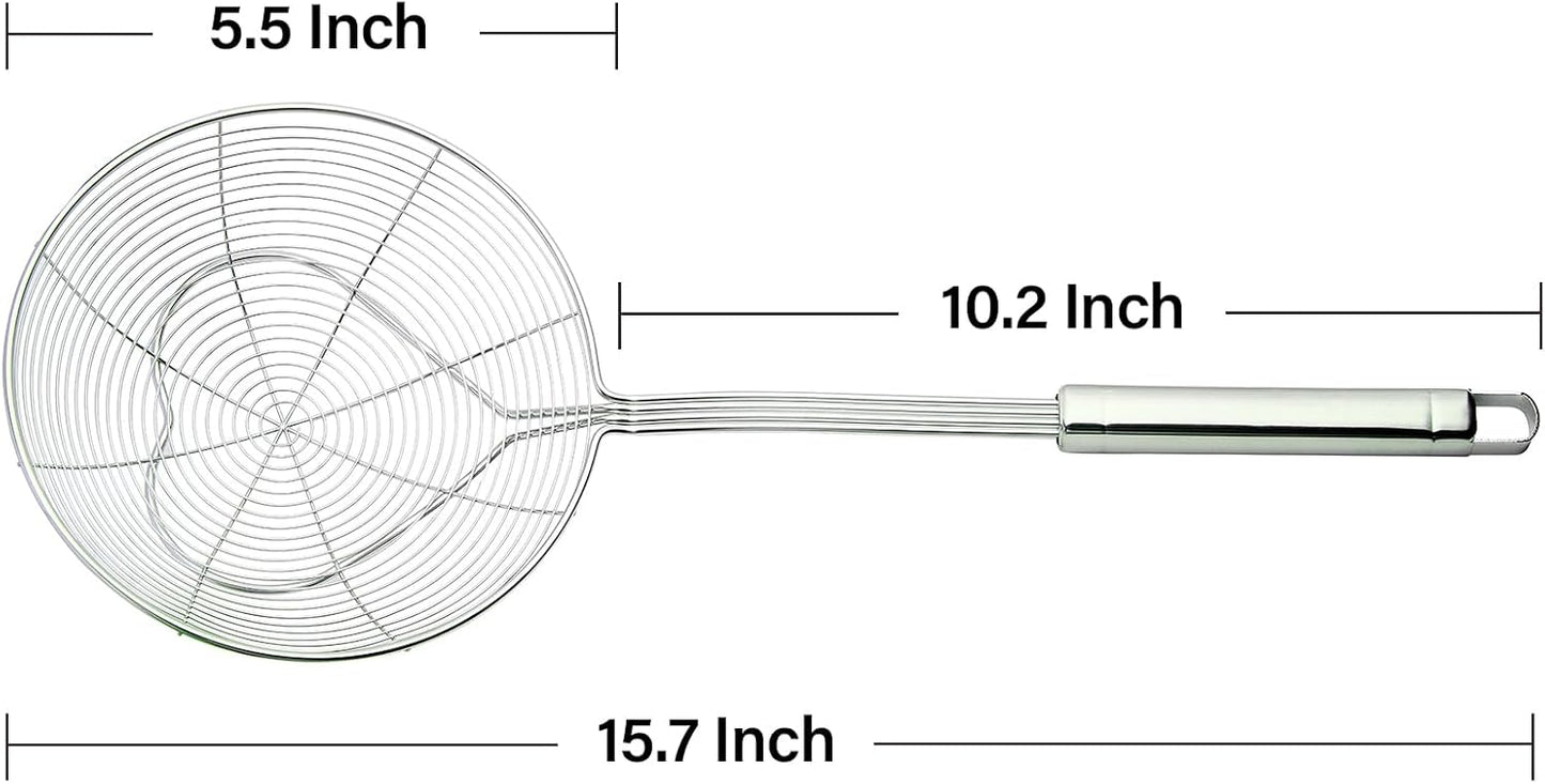 Eisinly Strainer Skimmer Spoon for Cooking and Frying, 6.3 Inches Strainer with Handle Stainless Steel Kitchen Utensils Fryer Scoop Spoon