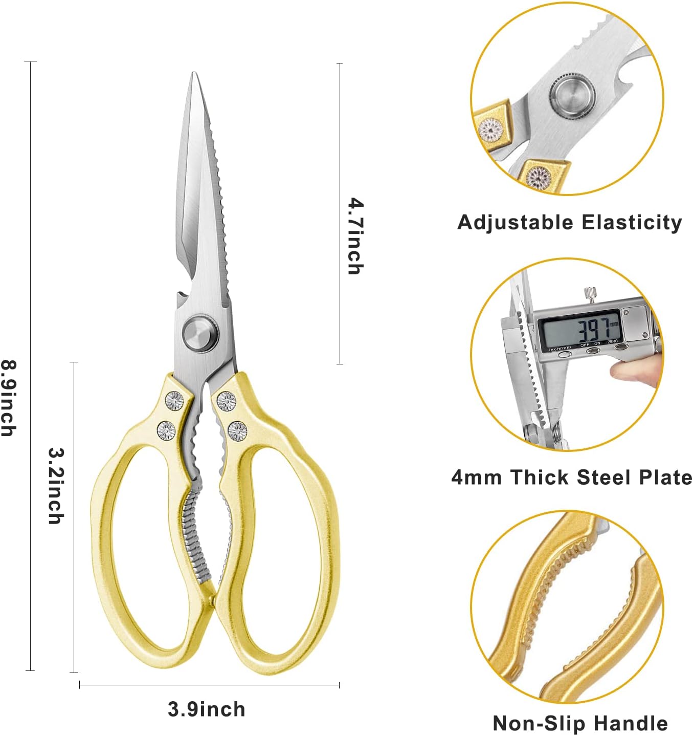 AWinjoy Kitchen Scissors, Heavy Duty Sharp Shears Dishwasher Safe, Rose Gold Cooking Accessories for Meat, Chicken, Fish, Poultry, Herb, Bread