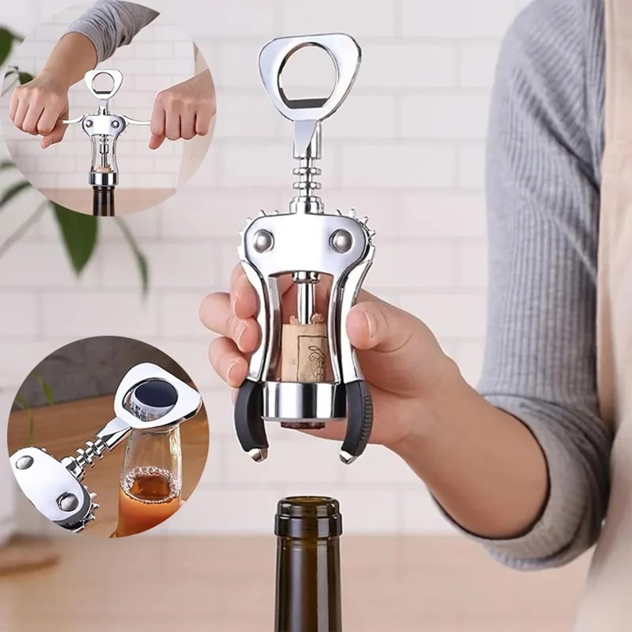 Wine Opener Corkscrew Wing Multifunctional Waiter Bottles Opener with Handle