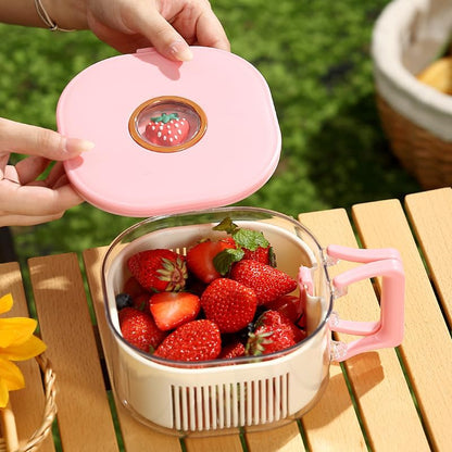 Fruit and Salad Washing Bowl with Strainer,Colander for Kitchen,Multi-Functional Vegetable and Food Drainer with Lid, Handle and Fork,Portable Fruit and Salad Containers for Fridge,BPA Free，Grape