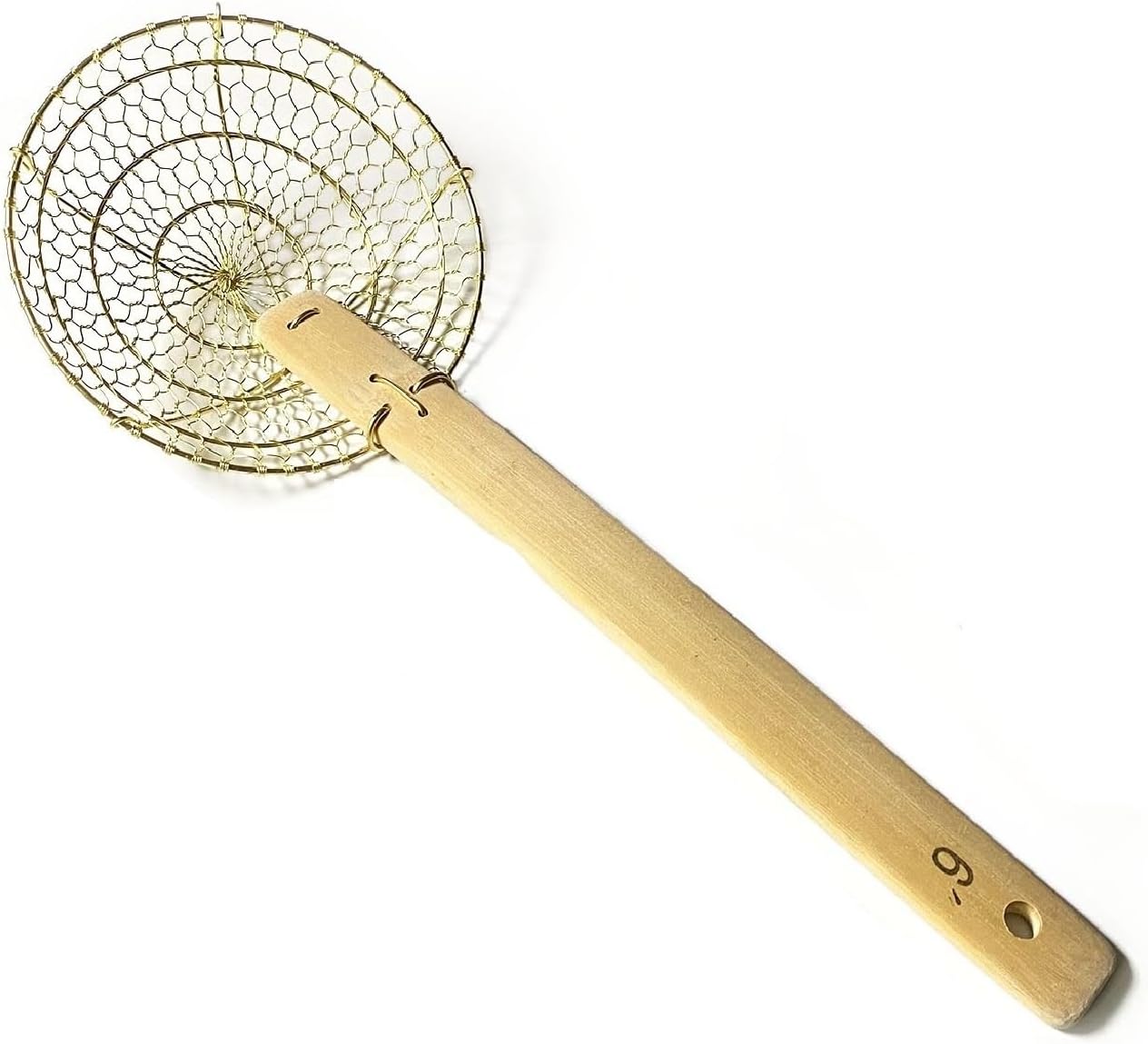 Sunrise Kitchen Supply 6" Round Brass Spider Strainer with Bamboo Handle
