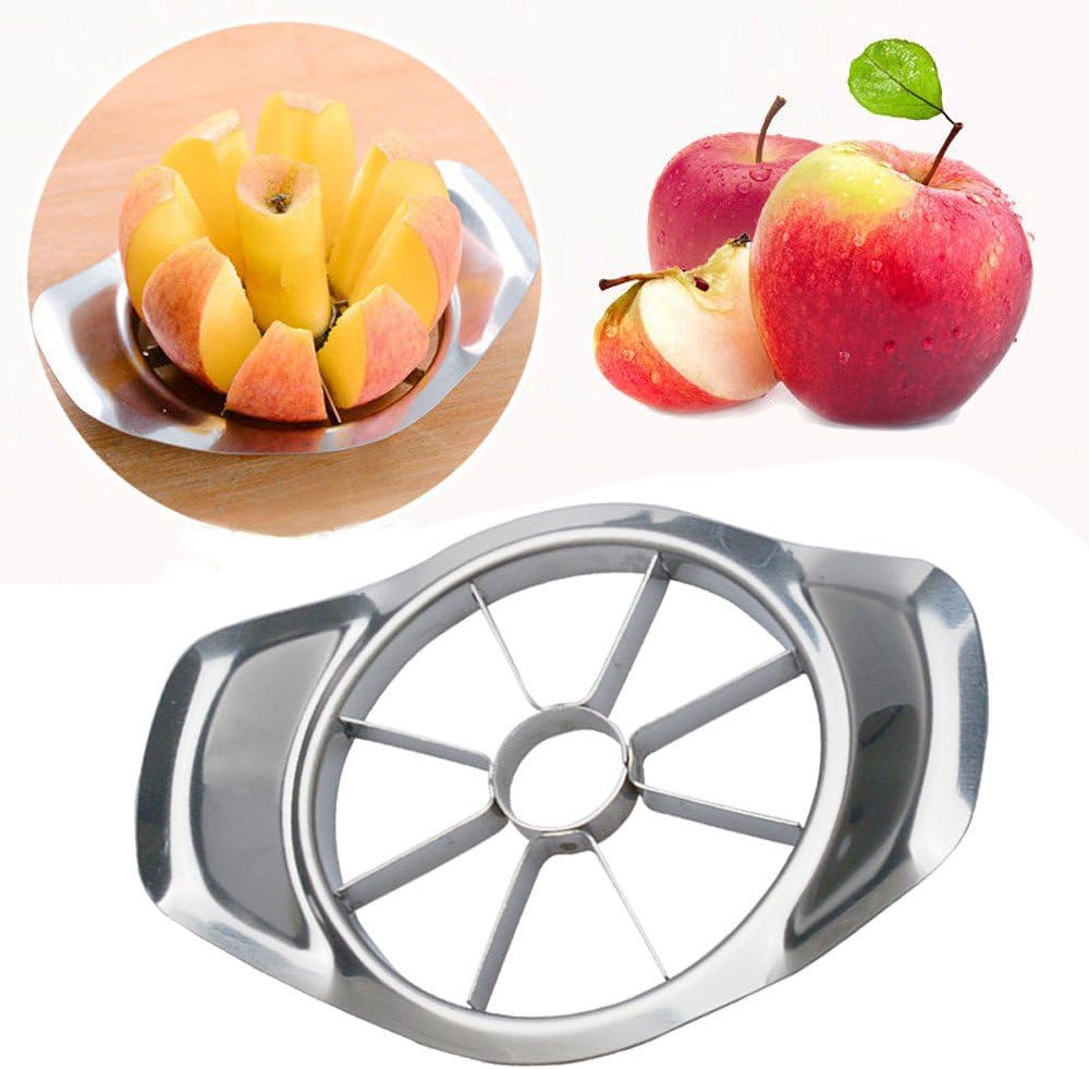 2PCS Apple Slicer, Extra Large Apple Corer Professional Fruit Cutter Stainless Steel Corer Super Sharp Fruit Slicer Divider - Apples Tool with 8 Sharp Blades, Easy to Use, Time-Saving (Sliver)