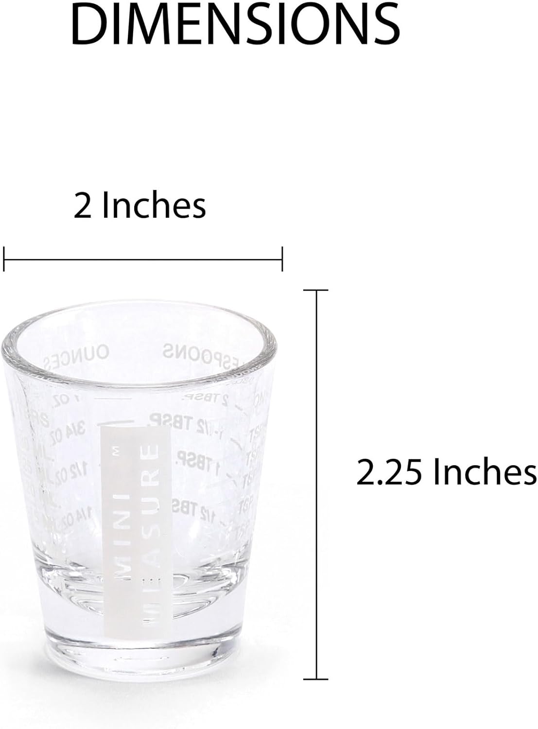 Kolder Mini Measure Heavy Glass, 20-Incremental Measurements Multi-Purpose Liquid and Dry Measuring Shot Glass, White