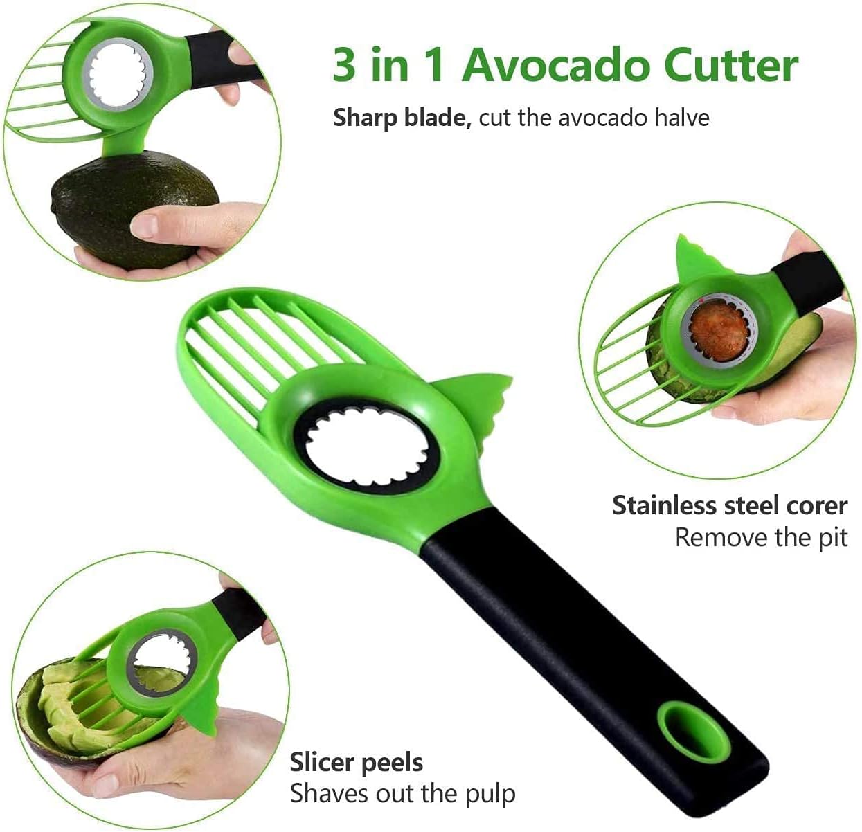 Avocado Slicer, 3 in 1 Avocado Cutter for Fruit and Vegetables Avocado Tool Avocado Slicer Avocado Knife-with Silicon Grip Handle Avocado Pitter- Dishwasher Safe