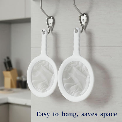2Pcs Ultra Fine Mesh Strainer, 120 Mesh Nylon Food Juice Strainer with Non-Slip Plastic Handle Yogurt Fine Meshes Sieve Kitchen Colander Mini Brine Shrimp Separation Net for Coffee Milk Yogurt White