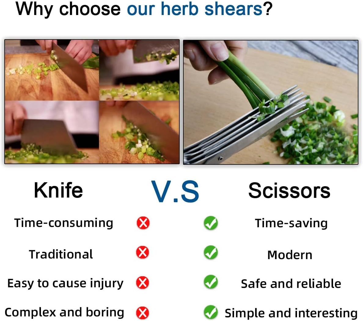 5 Blade Herb Scissors Kitchen Herb Shears Cutter Multipurpose Cutting Shear with 5 Stainless Steel Blades & Safety Cover & Cleaning Comb Salad Sizzors Cilantro Chive Parsley Onion Scissors (Black Red)