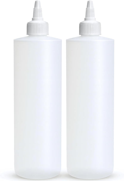 BRIGHTFROM Condiment Squeeze Bottles, 16 OZ Empty Squirt Bottle with Twist Top Cap, Leak Proof - Great for Ketchup, Mustard, Syrup, Sauces, Dressing, Oil, Arts and Crafts, BPA FREE Plastic - 2 PACK