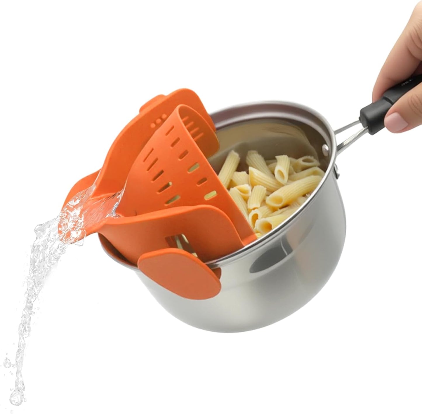 Clip-On Silicone Strainer for Pots, Heat-Resistant Handsfree Pasta & Vegetable Colander, Space-Saving Kitchen Gadget for Noodles, Veggies & Berries (Grey)