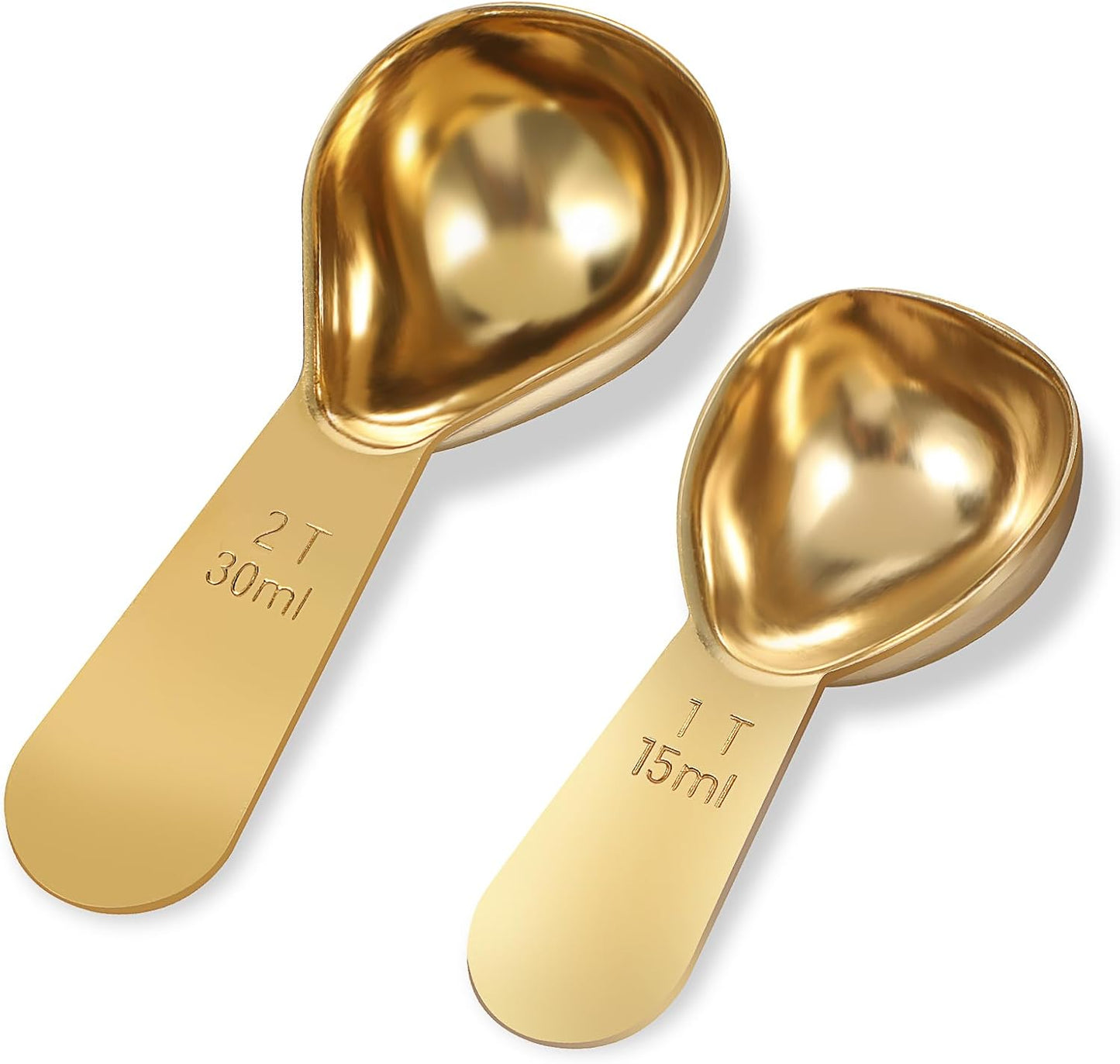 2 PCS Gold Measuring Spoons, 15 Ml and 30 Ml Stainless Steel Coffee Spoons Set Coffee Scoop for Ground Coffees, Long Handle Tablespoon Measuring Spoon for Milk Sugar Protein Brewin Gold Tea Spoon