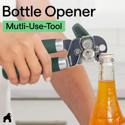 GORILLA GRIP Heavy Duty Stainless Steel Smooth Edge Manual Can Opener and Bottle Openers, US Designed, Soft Comfortable Handle, Oversized Handheld Turn Knob, Multifunctional Kitchen Tool, Black