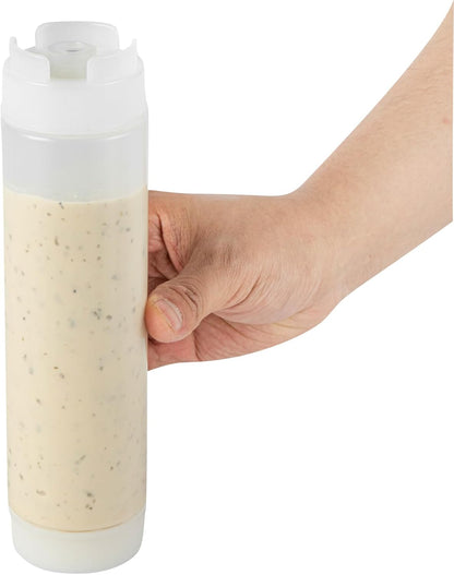 Restaurantware Plastic Squeeze Bottle 16 oz Refillable Condiment Bottle Large Valve Dishwashable Clear Inverted Sauce Dispenser For Thick Condiments, Dressings, Batter, Sour Cream, And Syrups