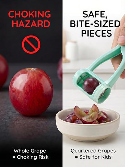 Homnoble Grape Cutter for Toddlers & Baby - Stainless Steel Grape & Cherry Tomato Slicer for Kids Lunch Box - Portable Small Fruit Quarterer Tool, Prep for Salad & Healthy Snacks